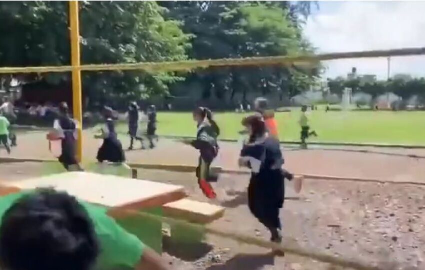  VIDEO: balacera cerca de primaria en Yautepec desata instantes de terror, niños corren despavoridos