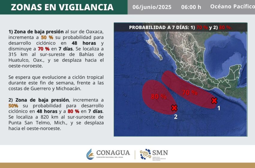  Alerta en el Pacífico por dos zonas de baja presión