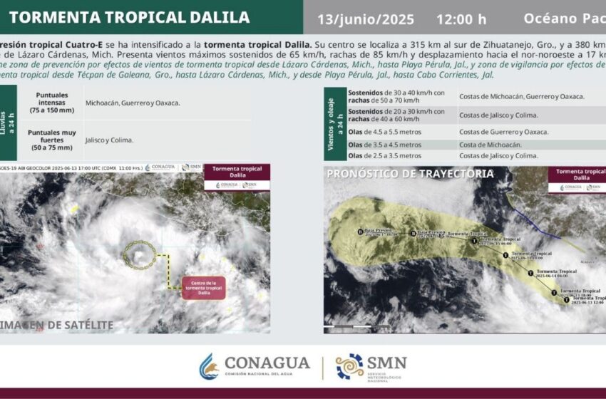 Se forma “Dalila”, cuarta tormenta tropical en el Pacífico
